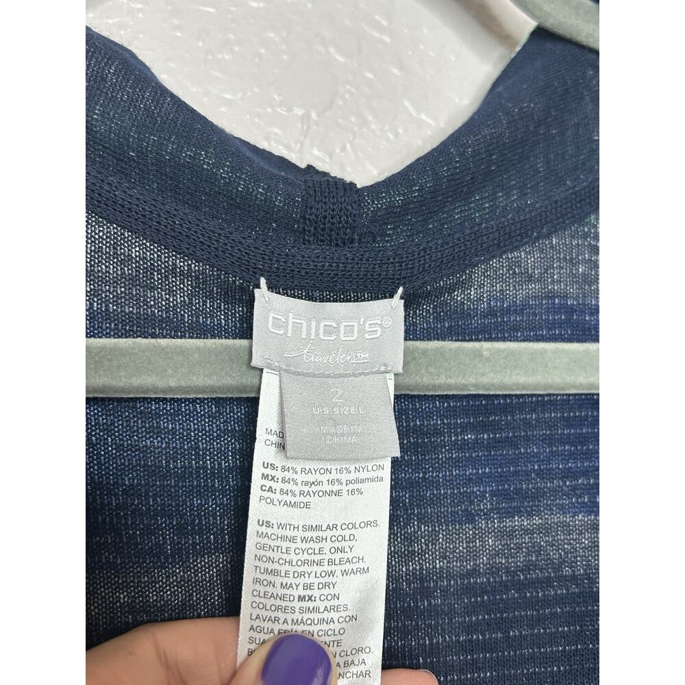 Chico's Kimono Cardigan Sweater Open Front Striped Watercolor Lightweight Size 2 - Picture 4 of 6